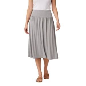 Serra Pull-On Midi Skirt Gray Rayon Stretch L Elastic Waist